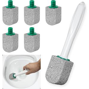 Pumice Stone Toilet Bowl Cleaner with Handle, 1 Wand + 5 Pumice Stones, Clean Hard Water Stains and Rust, Suitable for Toilets, Sinks, and Grills