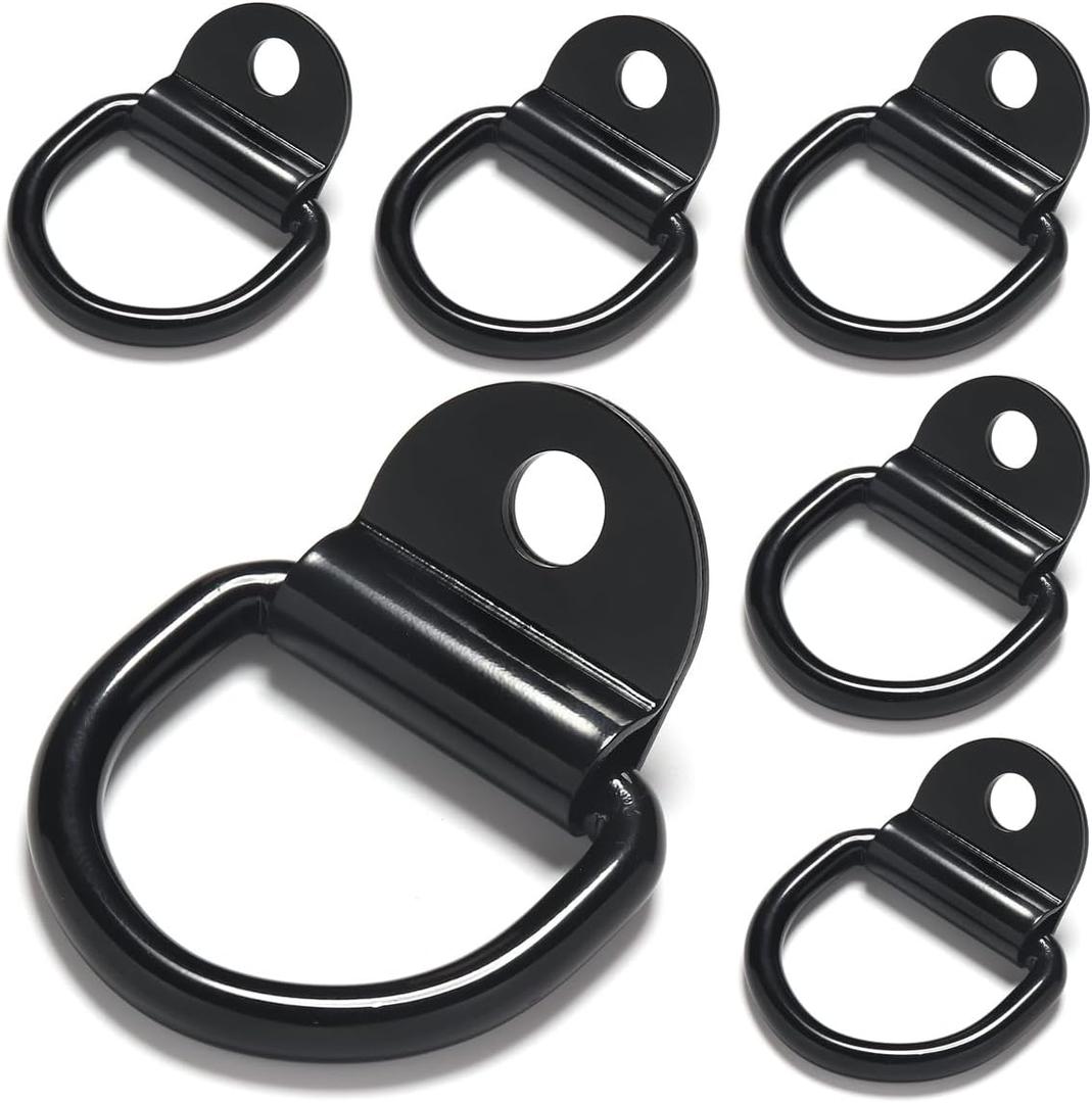 Heavy Duty Steel D Rings Tie Down Anchors Hooks, 8mm Diameter D-Ring Strength Surface Mount Hook Securing Cargo for Trailer, Truck Bed, Pickup, Camper, Tie Down Straps, Black 6 Pack