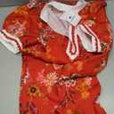Wenrine Womens Summer Mini Dress Casual Floral Puff Sleeve V Neck Color Block Loose Boho Beach Dresses with Pockets (Medium, Red)