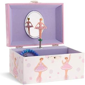 Jewelkeeper Pink and White Dotted Design, Girl's Ballerina Box, Sleeping Beauty Tune