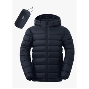 ASPO Men's Packable Puffer Jackets Winter Lightweight Detachable Hood Water-Resistant Down Coats Warm Insulated Hiking Travel XL