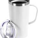 MEBRUDY 19oz Insulated Coffee Mug with Lid, Leak Proof Double Wall Vacuum Travel Coffee Mug with Handle, White