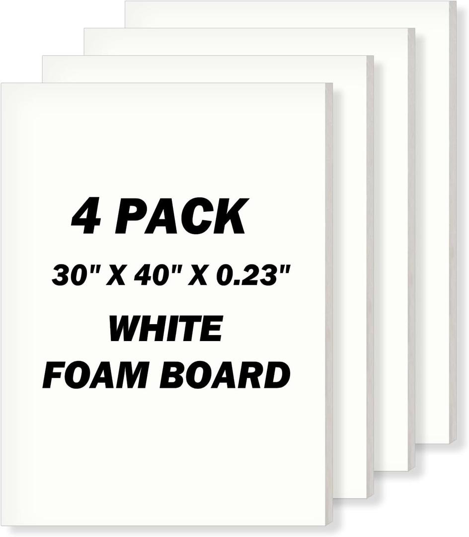30" x 40" Foam Board 4 Pack, 0.23" Thickness White Poster Board, Acid Free, Double Sided, Rigid, Sign Board for Mounting, Crafts, Modelling, Art, Display, School Projects
