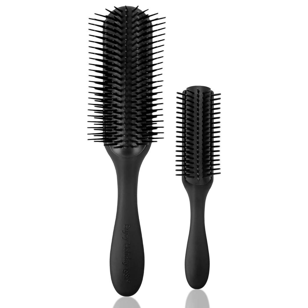 Hair Brush for Women Men Classic Styling 2 PCS Brushes Curly Wet or Dry Hair 9&5 Row Natural Thick Hair, Blow Separating, Shaping Defining Curls Tools Travel Hairbrush