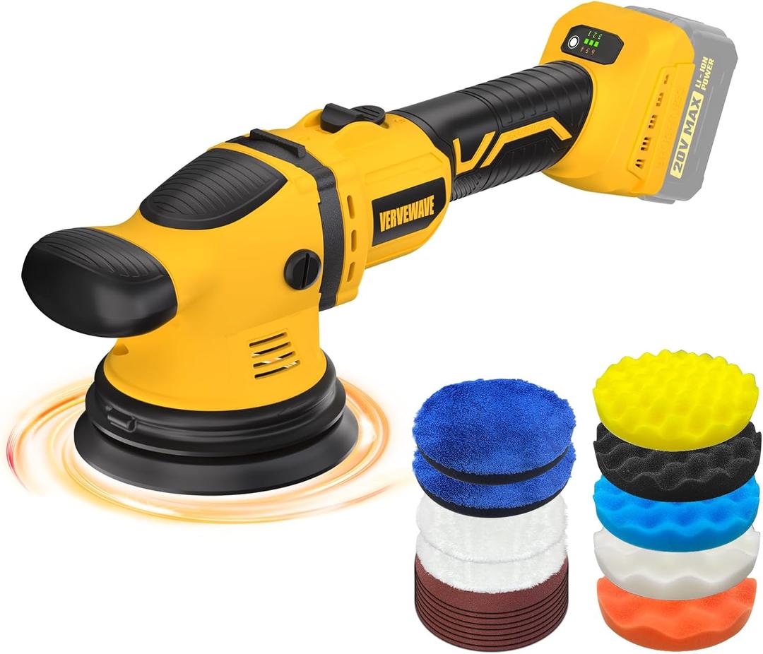 Cordless Buffer Polisher Kit for Dewalt 20V Battery (No Battery), 6-Inch Orbital Car Polisher Variable Speed 18005500 RPM, 17PCS Polishing Accessories, for Car Polishing/Waxing (Tool Only)