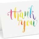 Sustainable Greetings 120 Pack Thank You Cards with Envelopes - 5 x 4-Inch Multicolor Watercolor Rainbow Font - Blank Inside - Bulk Thank You Notes Set for Weddings & Baby Showers