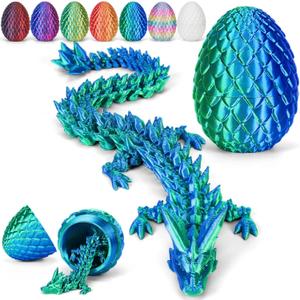 Adomis 12inch 3D Printed Dragon Egg with Articulated Crystal Dragon Inside -Fidget Toys for Kids 8-12,Dinosaur Egg Toys for Kids Teens Adults, (Laser Cyan)