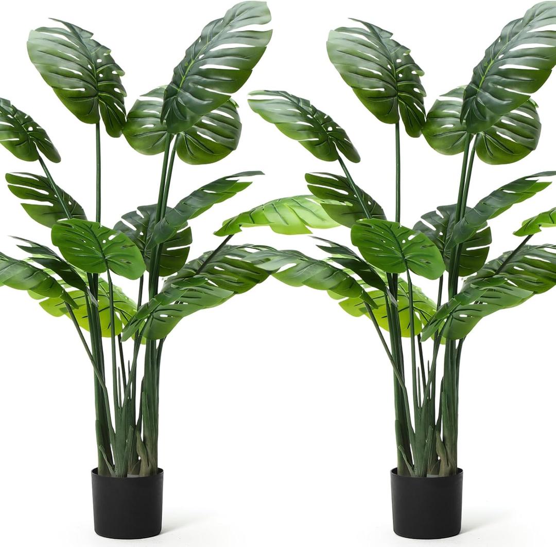 Giegxin 2 Pack 60'' Tall Large Artificial Monstera Deliciosa Plant 5ft Faux Swiss Cheese Floor Plants Fake Tropical Silk Tree with Pot for Indoor Outdoor Office House Living Room Home Decor