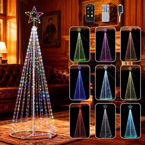 12Ft RGB Outdoor Lighted Christmas Tree Lights Cone Tall Star Topped Artificial Christmas Trees Outside Decor for Xmas New Year Holiday