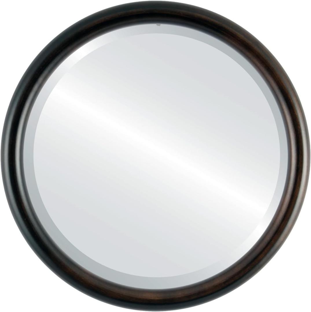 OVALCREST Round Wooden Beveled Wall Mirror for Home Decor, Bathroom, Vanity, Bedroom, Living Room, Hallway - Rubbed Bronze - 26x26 Outside Dimensions