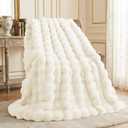 L'AGRATY Faux Fur Throw Blanket: 60" x 80" Luxury Soft Fluffy Thick Rabbit Fur Blankets for Twin Bed Couch - Cozy Plush Bubble Blankets for Winter: Warm Flannel Fleece Decorative Blanket(Cream White)
