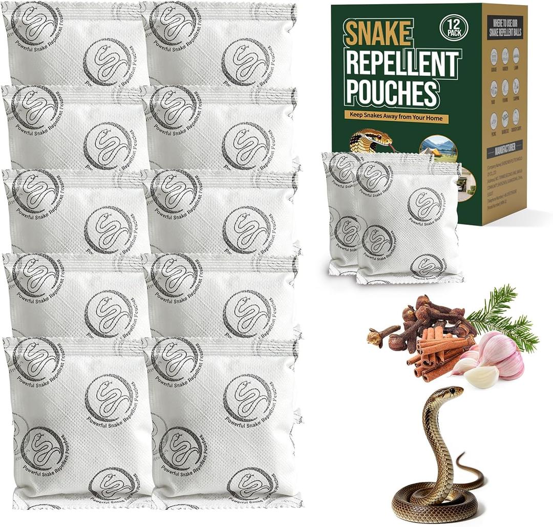 12 Pack Powerful Snake Repellent Pouches, Effective Snake Repellent for Yard & Outdoor, Snake Away Repellent for Outdoors, Long Lasting Snake Deterrent for Garden Patio Camping Fishing BBQ, Easily Use