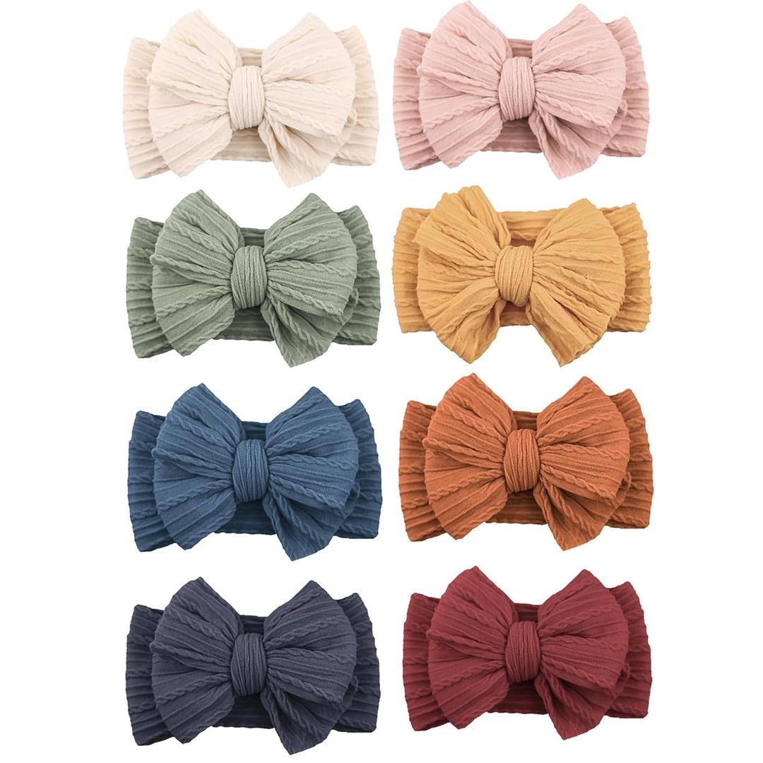 Niceye Handmade Baby Headbands Soft Stretchy Nylon Hair Bands with Bows for Newborn Infant Baby Toddler Girls (Navy Blue)