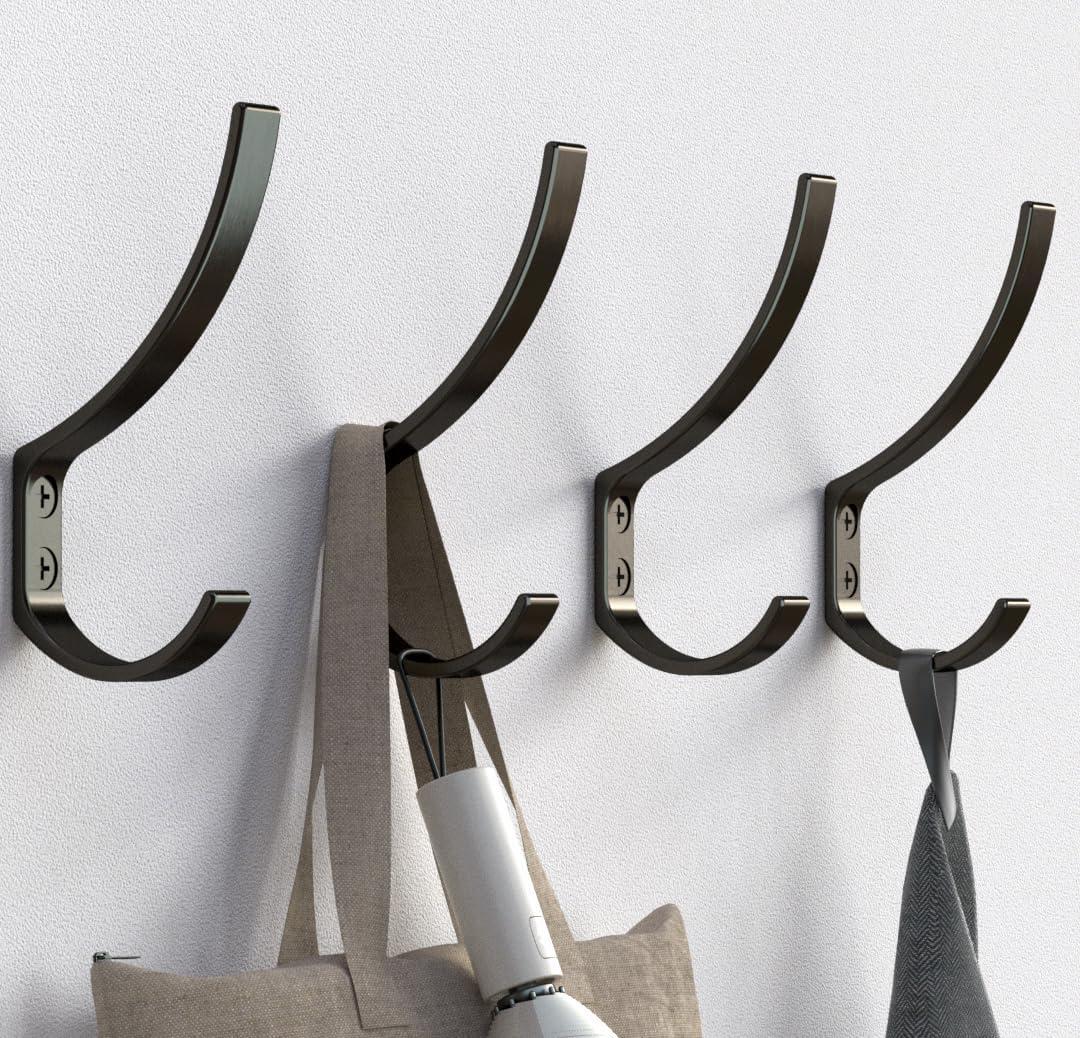 2 x Wall Hooks for Hanging Coat: Large Heavy Duty 20LB, Black Hanger for Backpack, Purse, Clothing, Towel, Jacket, for Mudroom, Closet, Door, Farmhouse, Wall Mount with Screw