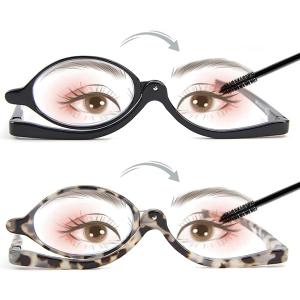 2 Pairs Makeup Reading Glasses for Women, Magnifying Flip Down Cosmetic Readers, Make Up Glasses with Spring Hinge (Black & Demi)