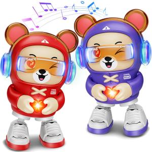 2 Pcs Dancing Bear Toys, Baby Dancing Moving Crawling Musical Toys Age 3-12 Months, with Light, Musical and Dancing, Birthday Gift for Age 1 2 3 4 Year Old Toddlers