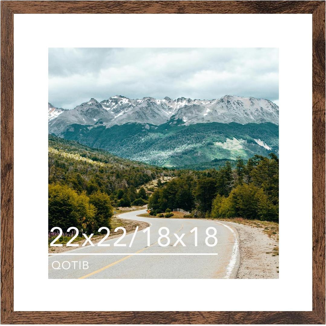 Wood 22x22 Picture Frame with 18x18 Mat Deep Brown, Display 18x18 with Mat or 22x22 without Mat, Wood 22 by 22 Photo Frame, 22 x 22 Frame for Wall Hanging Display, Deep Brown
