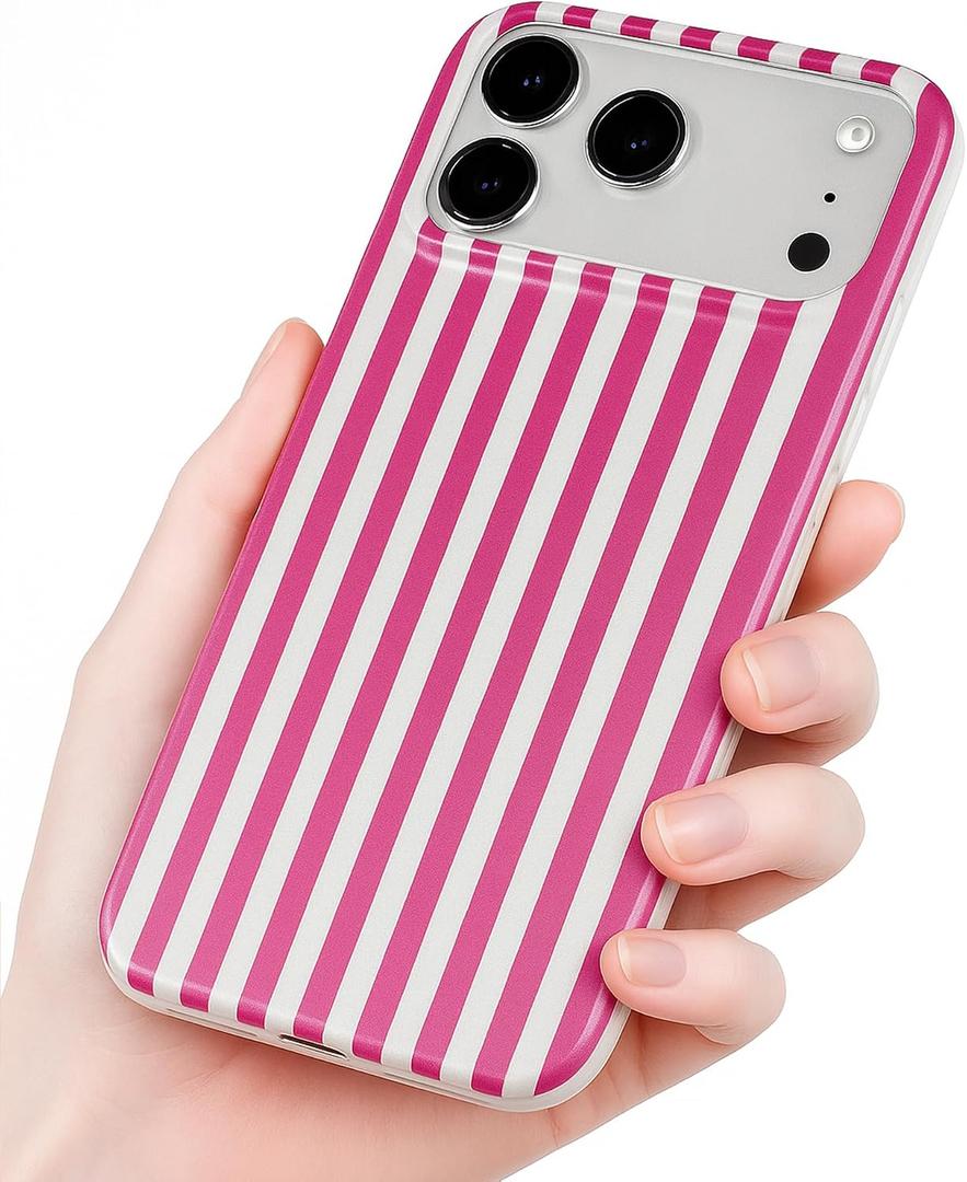 Compatible with iPhone 17 Pro Case, with Aesthetics Striped Design Case for Women Girl, Cute Fashion Simple Soft TPU Slim Protection Phone Case for iPhone 17 Pro 6.3'' - Hot Pink