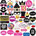 13th Birthday Photo Booth Party Props - 40 Pieces - Funny Official Teenager Birthday Party Supplies, Decorations and Favors
