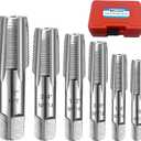 6-Piece NPT Pipe Tap Set, 1", 3/4", 1/2", 3/8", 1/4", 1/8" NPT Tap Set, Carbon Steel Hand Threading Plumbing Tap Set for Accurate Threads, Assorted Plumbers Mechanics DIY Thread cutting tools