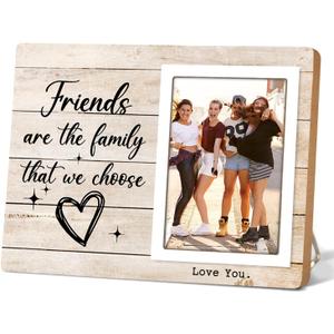 Family Picture Frame, Best Friend Picture Frame Gifts for Best Friend Women BFF Sister, Friends Are the Family We Choose Wooden Photo Frame 4 x 6Inch Heart Pattern12P054