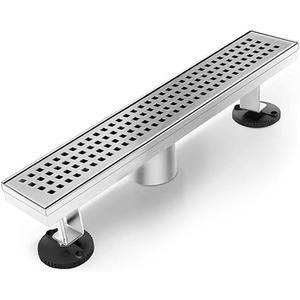Shower Drain, Linear Shower Drain 18 Inch(Brushed Nickel),Modern 304 Stainless Steel Shower Floor Drain with Grate Removable, Adjustable Leveling Feet, Rectangular Linear Drain