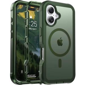 jaroco Magnetic for iPhone 16 Case, [Compatible with MagSafe][Military Grade Drop Protection][Heavy Duty Protection][Non-Slip][Shockproof] 2-Layer Durable Bumper Phone Case 6.1''-Army Green