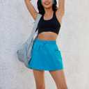 luvamia Skorts for Woman High Waisted Pull On Elastic Waist Cargo Pockets Quick Dry Hiking Tennis Sports Skirt Shorts (Blue, XL)