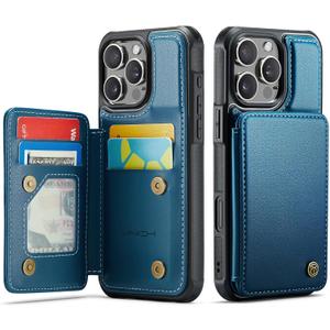 Vinich for iPhone 16 Pro Max 6.9" Wallet Case with Card Holder, RFID Blocking Credit Slots Kickstand Shockproof Phone Cover for Women Men, Blue