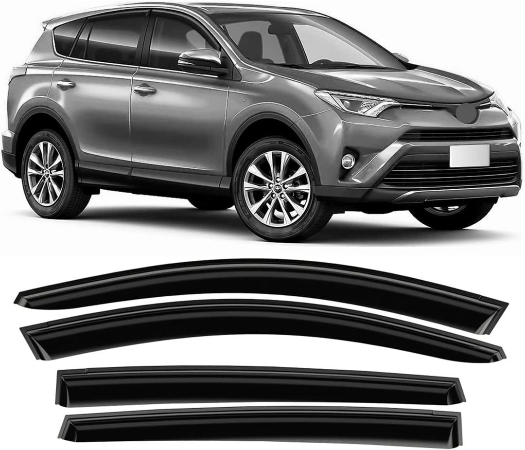 Tape-On Window Visors 4-Piece for 2013-2018 Toyota RAV4 Sun Rain Guard Shield Shade Smoke 94992