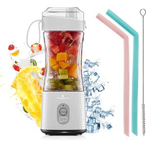 B Well Portable Rechargeable Personal Blender, White, Touch Control, USB Charging 13 Oz