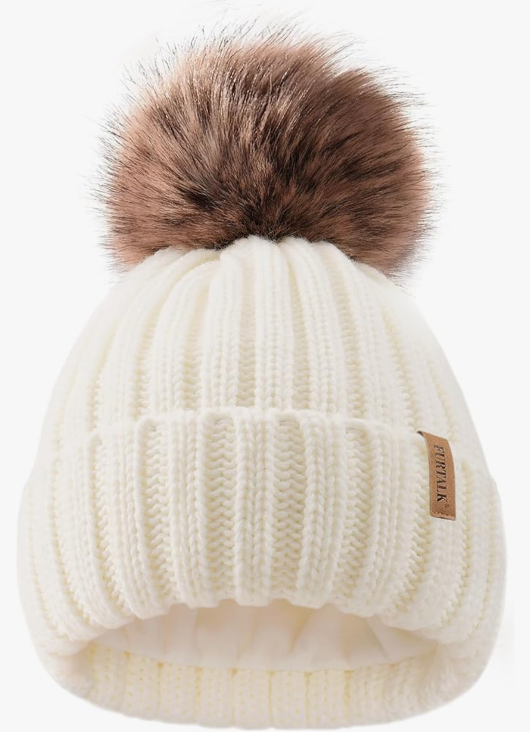 FURTALK Kids Winter Hat Toddler Knitted Beanie with Faux Fur Pom Poms for Baby Girls Boys