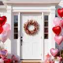 idyllic 22 Inch Valentine Green Leaf Heart-Shaped Berry Wreath, Pink Red Heart Berry Decor for Front Door Mantel Table Window Wall Wedding Porch Indoor Dinner Gift