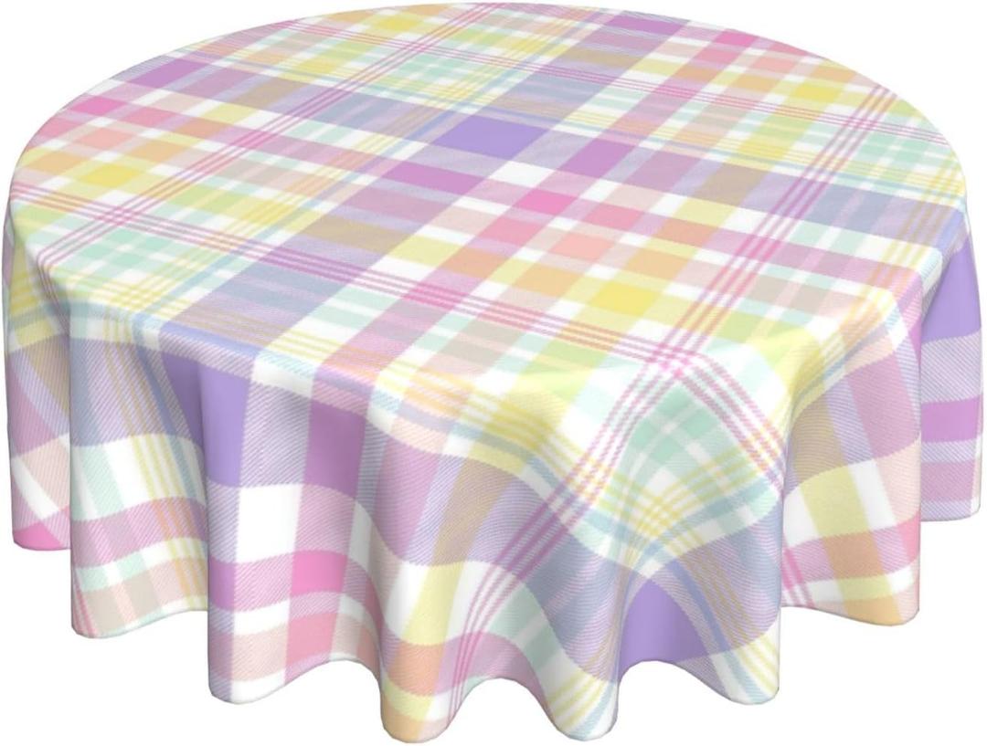 BETGINY Easter Checkered Tablecloth Round 60 Inch,Colorful Buffalo Plaid Table Cloth,Stain Resistance Polyester Spring Holiday Table Covers for Kitchen Dining Parties Picnic