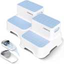 COOSEYA 2 Step Stools for Kids,Toddler Step Stool for Bathroom Sink,No-Slip Double up Stepping for Toddlers Bathroom, Multifunctional Toilet Potty Stool for Kids,Toilet Potty Training(2 Packs)Blue