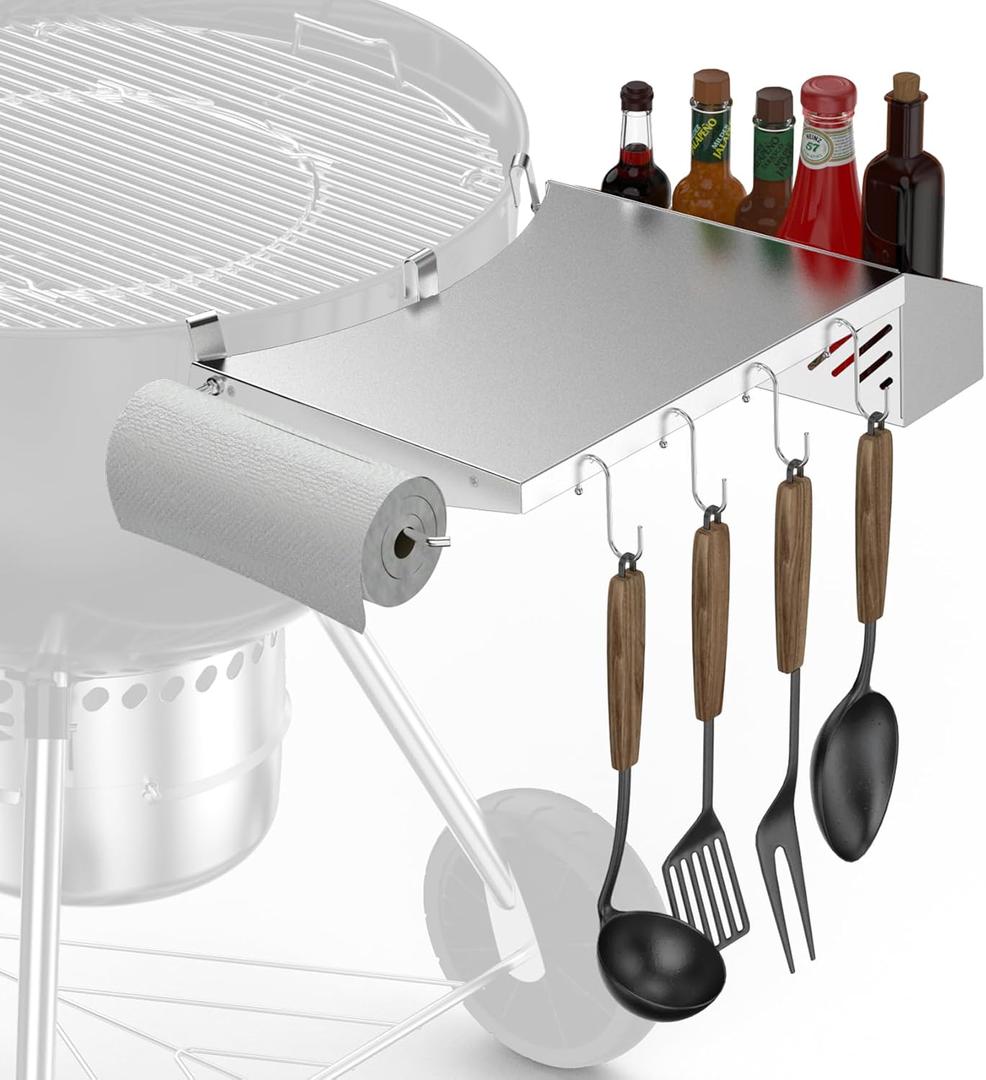 Charkettle Stainless Steel Kettle Grill Side Table, BBQ Accessories Grill Table Shelf, Compatible with Weber 22 Inches Master Touch & Original Kettle Charcoal Grills