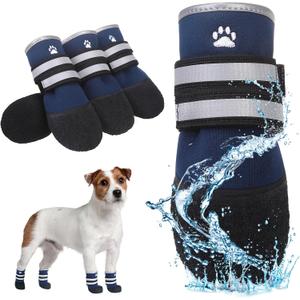 KOOLTAIL Dog Shoes for hot/Cold Pavement, Waterproof Dog Booties to Prevent Licking for Small Medium Size Dogs, Anti-Slip Dogs Boots & Paw Protectors Socks for Hardwood Floor, Navy S-M
