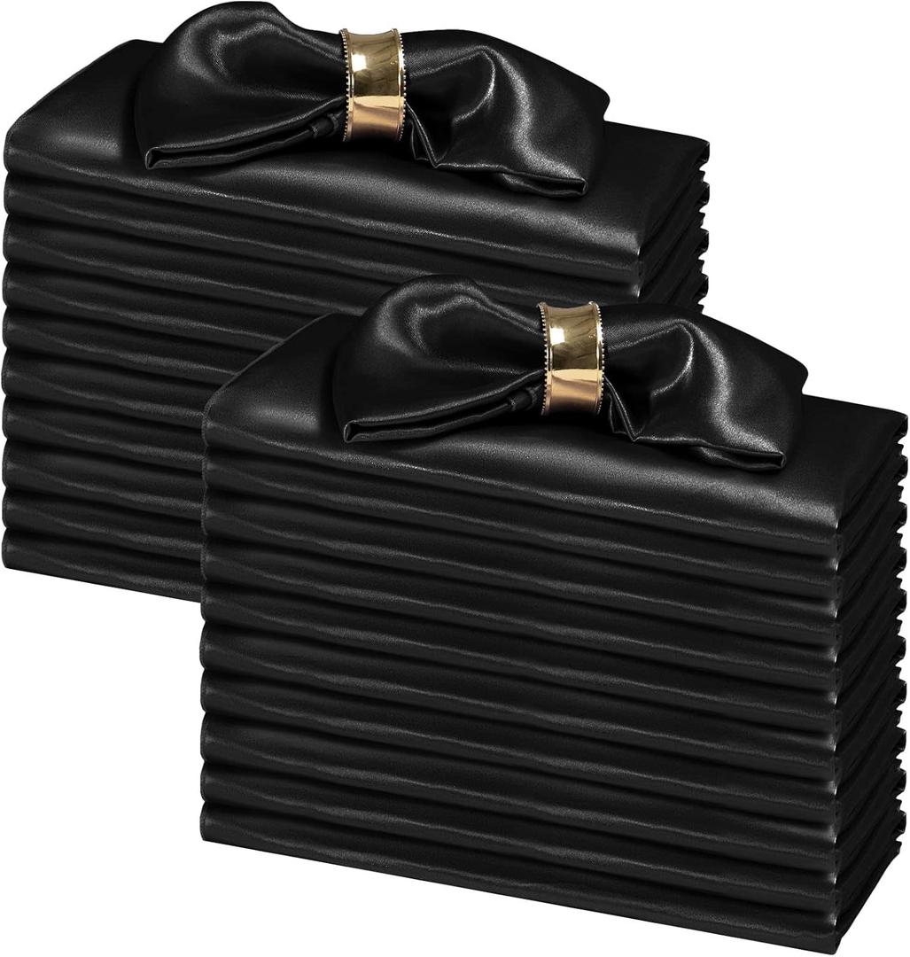 SiinvdaBZX 100 Pieces Black Cloth Napkins 12 x 12 Inches, Small Size Square Satin Napkins Silky Soft Dinner Napkins or Handkerchief for Banquet Wedding Christmas Thanksgiving Decoration
