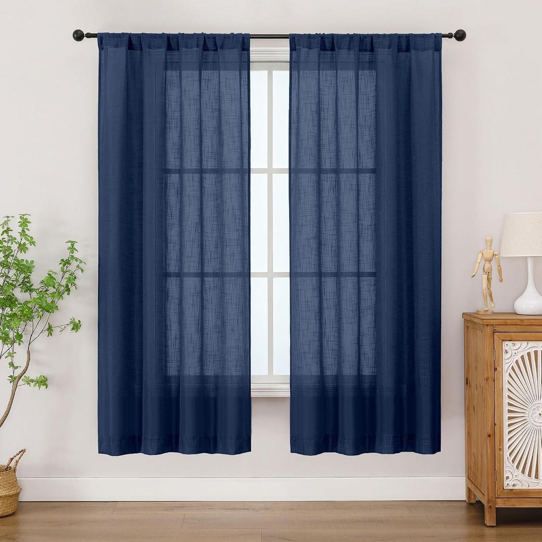 Chyhomenyc Semi Sheer Curtains 63 Inch Length 2 Panels for Living Room, Light Filtering Faux Linen Slub Textured Burlap Soft Airy Window Curtain Drapes for Bedroom, Each 42Wx63L