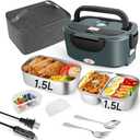 Electric Lunch Box 80W Food Warmer for Work, 12V/24V/110V Portable Lunch Warmer for Adults with 2-Pack Stainless Steel Containers, Heated Lunch Box for Car/Truck/Office/Outdoors (Grey+Black)