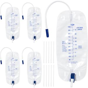 Urinary Drainage Bag 1000ml Catheter Leg Bag, 5 Pack Catheter Leg Bags for Men, Catheter Bags with Anti-Reflux Valve, Adjustable Cloth Straps, Easy Drainage Flip Design