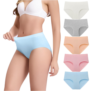 BAMBOO COOL Women's Underwear Mid Waisted Brief Ladies Seamless Panties Moisture Wicking Stretchy Full Coverage 5 Pack, Large