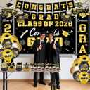 75pcs Graduation Decorations Class of 2026 - Party Supplies Set with Banner, Cupcake Topper, Backdrop & Balloons in Blue Gold Theme