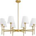 RUIYEY Dining Room Chandeliers Light - 8-Light Gold Modern Chandelier with Fabric Shade, Height Adjustable Mid Century Ceiling Lighting Fixture for Bedroom Kitchen Entryway Foyer