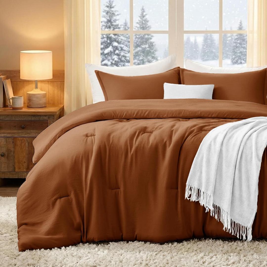 California King Comforter Set Terracotta,3PCS Soft Lightweight Breathable Bedding Comforter Sets for All Season, Calking Size(104''96'' Comforter & 2 Pillowcases)