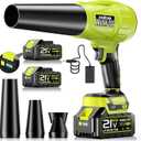 Electric Leaf Blower Cordless,580000RPM Lightweight Handheld Leaf Blower with 2 x 4.0Ah Battery and Charger,Powerful Battery Blower with 3 Extended Nozzle for Lawn Care, Patio Cleaning and Dust (Green)