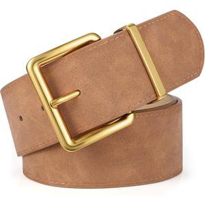 XZQTIVE Women Wide Chunky Belt for Dresses Fashion Thick Suede Belt with Gold Buckle (Fit Waist Size 33"-39", Brown)