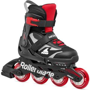 Rollerblade Microblade Kid's Adjustable Fitness Inline Skate, Junior, Youth Performance Inline Skates, Black/Red, 5-8 