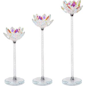 Tall Candle Candlestick Holders Set of 3 Lotus Flower Glitter Broken Glass Taper Candle Holder Centerpiece Dining Table Wedding Festive Fireplace Vintage Room Decor Housewarming Gift