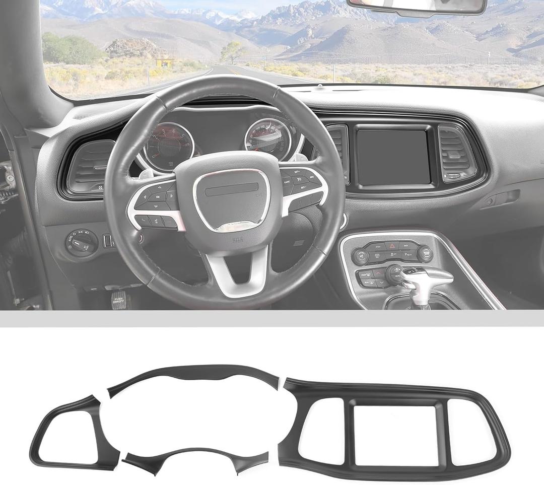 Voodonala Center Consoles Dash Board Dashboard Instrument Protecter Cover Trim Garnish Panel for Dodge Challenger Interior Accessories, 2015-2024+ ABS Matt Black